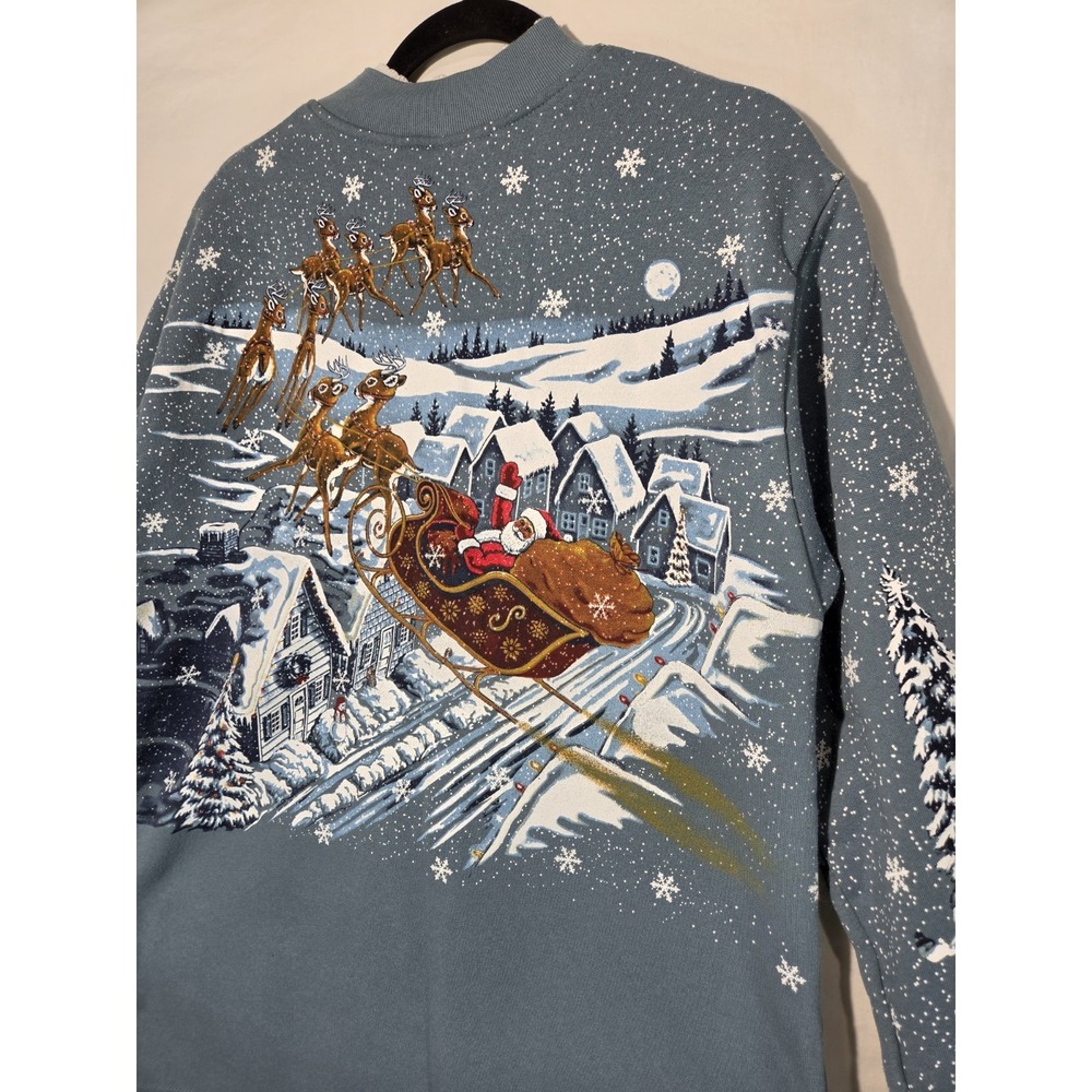 Art Unlimited Cardigan Jacket Large Button Santas Sleigh Christmas Santa Vintage - Picture 7 of 9